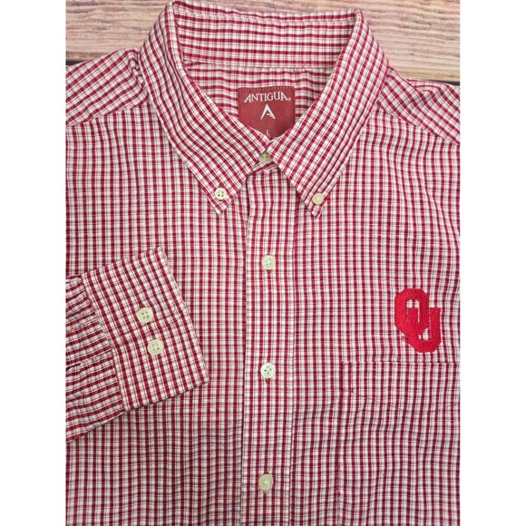 Oklahoma Sooners Antigua Crimson Plaid Shirt Large - Picture 4 of 8